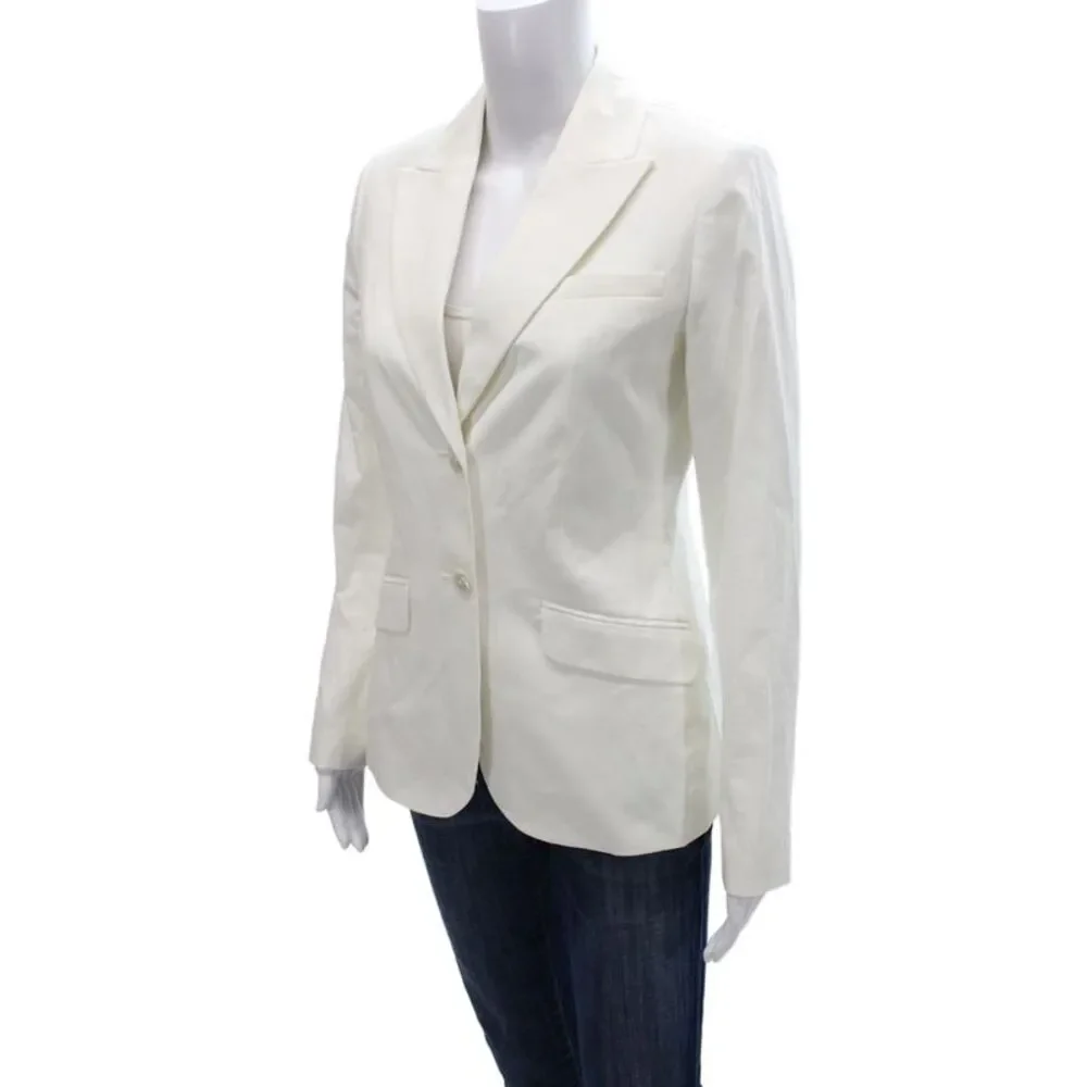 Brooks Brothers Womens Basic Jacket White Cotton Blend Long Sleeve Size 2